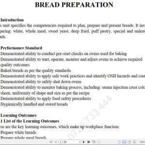 Breads Preparation Pdf notes TVET CDACC Level 6 CBET