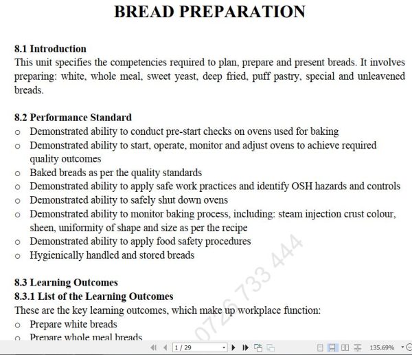 Breads Preparation Pdf notes TVET CDACC Level 6 CBET