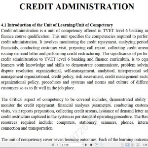Credit Administration/Perform Credit Administration Pdf notes TVET CDACC Level 6 CBET