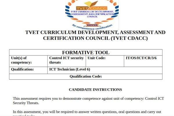 Control ICT Security Threats - Questions and Answers TVET CDACC - pdf notes