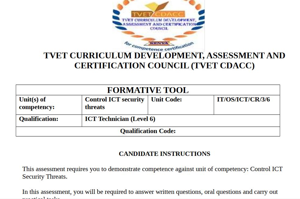 Control ICT security threats - Questions and Answers TVET CDACC