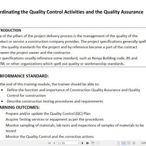 Coordinating the Quality Control Activities and the Quality assurance