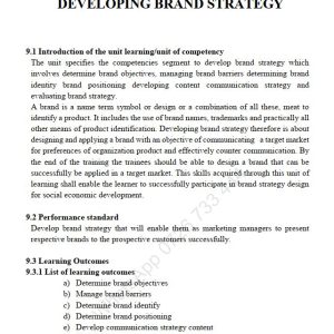 Developing Brand Strategy/ Develop Brand Strategy Pdf notes TVET CDACC Level 6 CBET
