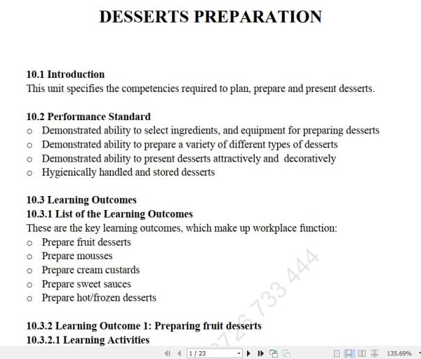 Desserts Preparation Pdf notes TVET CDACC Level 6 CBET