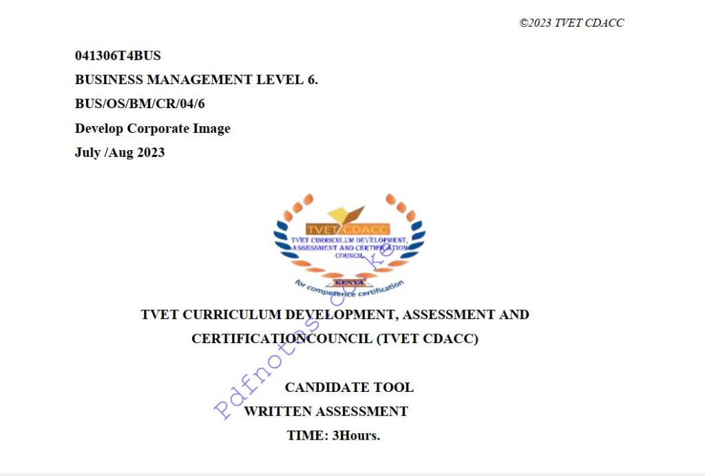 Develop Corporate Image Level 6 TVET CDACC July /August 2023 Past ...