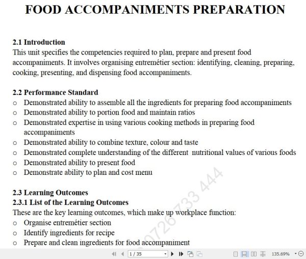 Food Accompaniments Pdf notes TVET CDACC Level 6 CBET