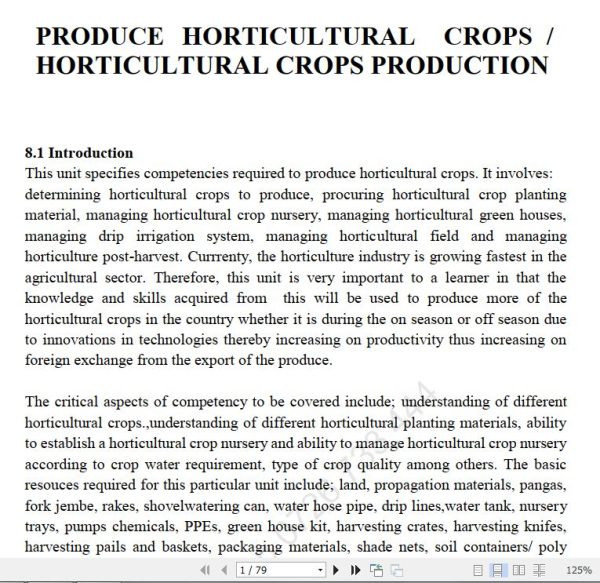 Produce Horticultural Crops/ Horticultural Crop Production Pdf notes TVET CDACC Level 6 CBET