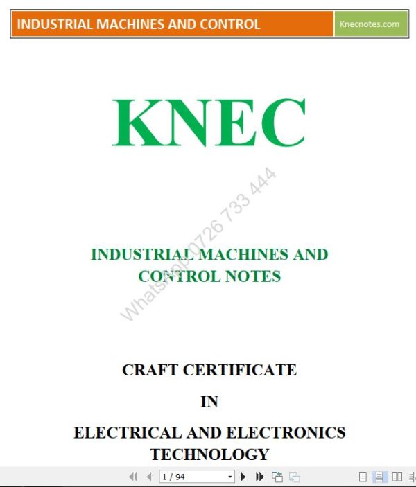 Industrial Machines and Control (IMC) Pdf Notes KNEC