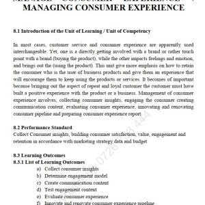Managing Consumer Experience/ Manage Consumer Experience Pdf notes TVET CDACC Level 6 CBET