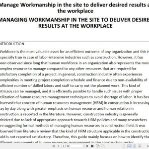 Managing Workmanship in the site to deliver desired results at the workplace Pdf notes TVET CDACC Level 6 CBET (Copy)