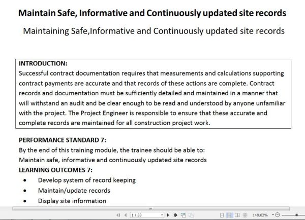 Maintaining Safe,Informative and Continuously updated Site Records Pdf notes TVET CDACC Level 6 CBET