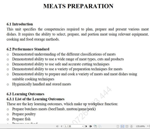 Meats Preparation Pdf notes TVET CDACC Level 6 CBET