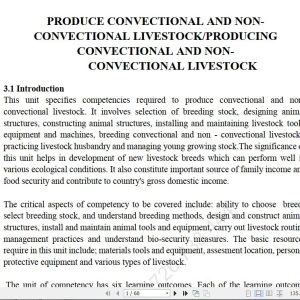 Produce Convectional and Non- Convectional Livestock/ Conventional and Nonconventional Livestock Production Pdf notes TVET CDACC Level 6 CBET
