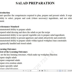 Salads Preparation Pdf notes TVET CDACC Level 6 CBET