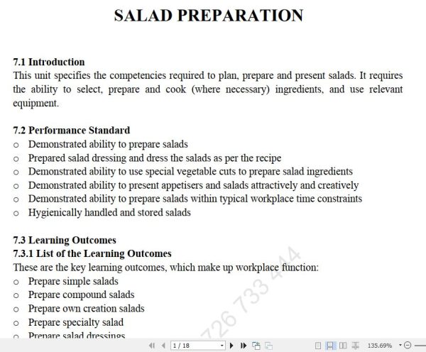 Salads Preparation Pdf notes TVET CDACC Level 6 CBET