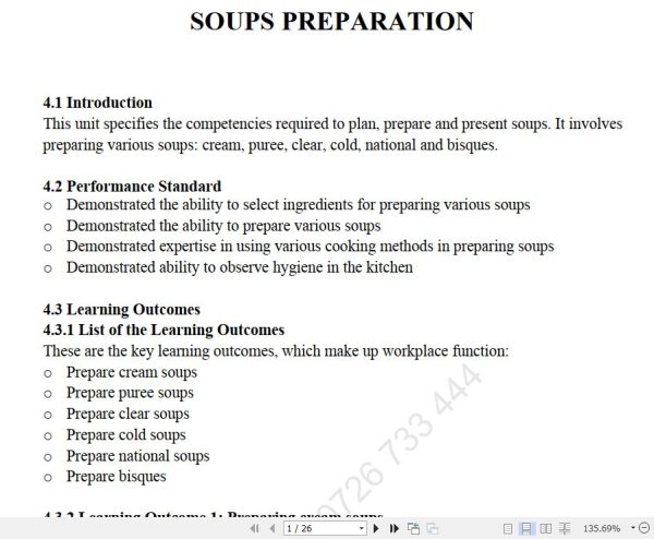 Soups Preparation Pdf notes TVET CDACC Level 6 CBET