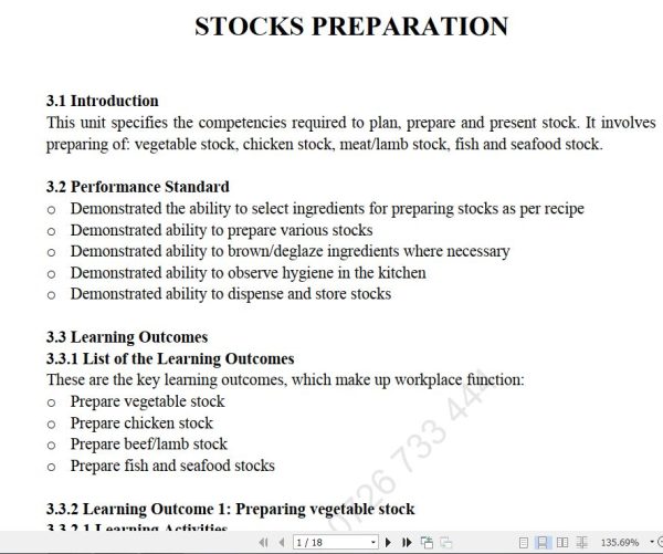 Stocks Preparation Pdf notes TVET CDACC Level 6 CBET
