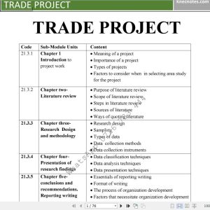 Trade Project Guidance notes