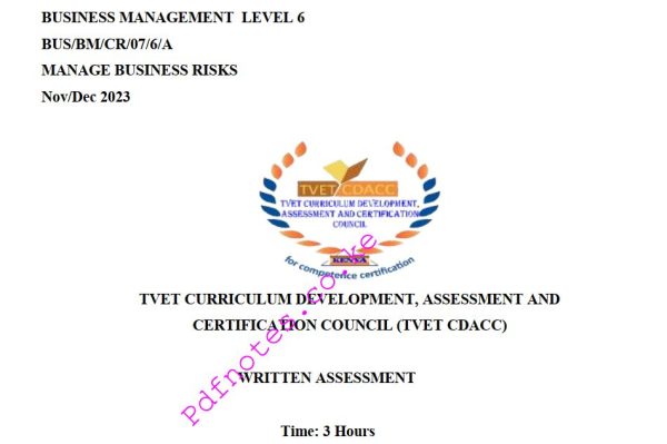 Manage Business Risks Level 6 TVET CDACC November/December 2023 Past Assessment Papers