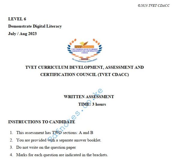 Demonstrate Digital Literacy Level 6 July/Aug 2023 Past Assessment Papers