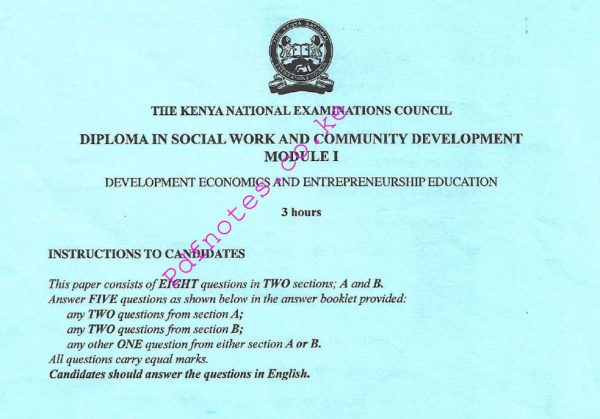 KNEC Development Economics & Entrepreneurship Education Past Papers