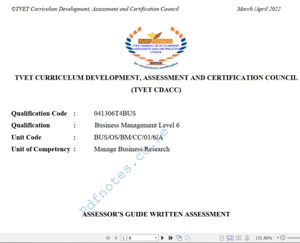 Manage Business Research Level 6 TVET CDACC  March/April 2022 Past Assessment Papers - With Marking Scheme