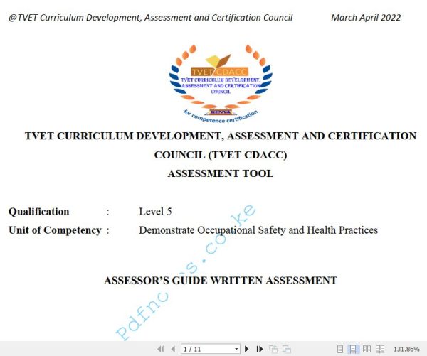 Demonstrate Occupational Safety and Health Practices(OSHP) Level 5 March/April 2022 Past Assessment Papers - With Marking Scheme