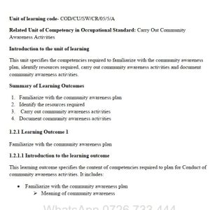 conduct of community awareness activities Pdf notes TVET CDACC Level 5 CBET (Copy)