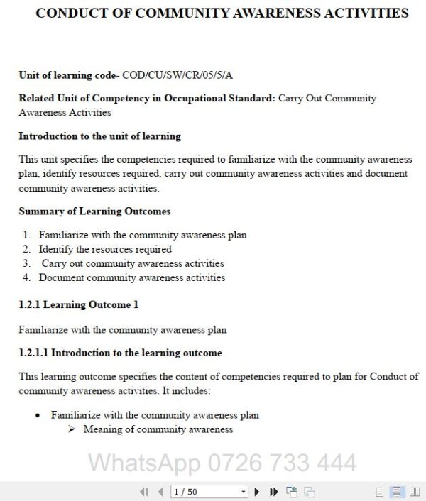 conduct of community awareness activities Pdf notes TVET CDACC Level 5 CBET (Copy)