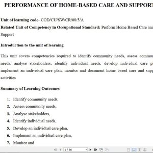 Performance of home-Based Care and Support Pdf notes TVET CDACC Level 5 CBET