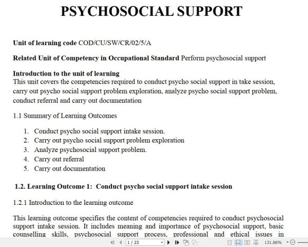 Psycho social support Pdf notes TVET CDACC Level 5 CBET
