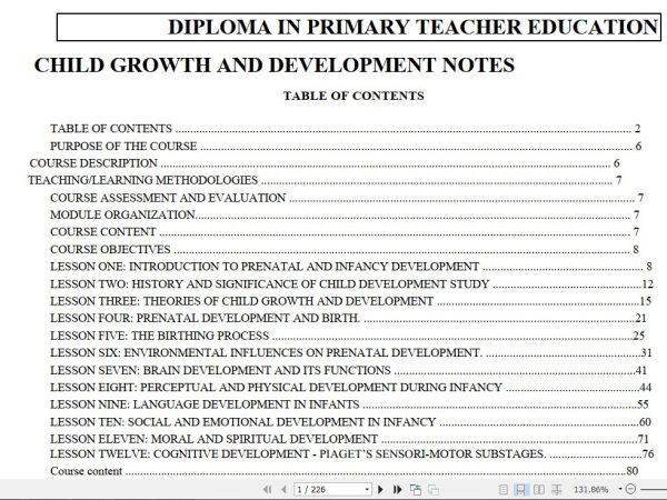 Diploma in Primary Teacher Education: Child Growth and Development Notes