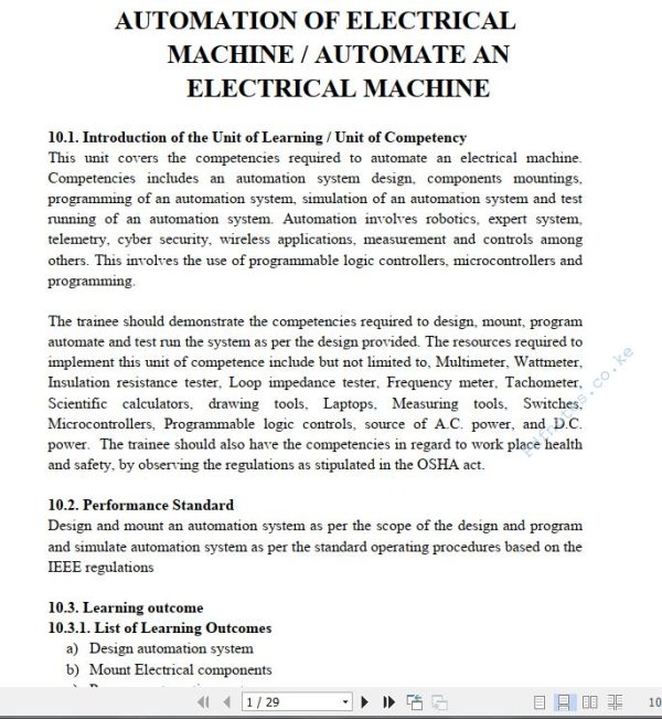 Automation of Electrical Machine / Automate an Electrical Machine Pdf notes TVET CDACC Level 6 CBET