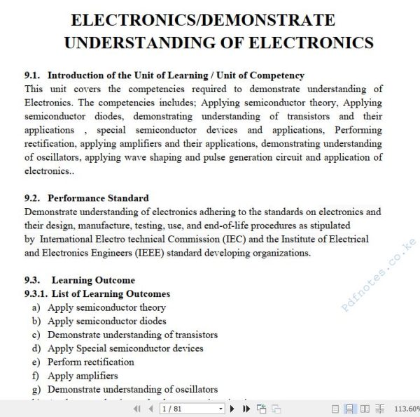 Electronics/Demonstrate Understanding of Electronics Pdf notes TVET CDACC Level 6 CBET