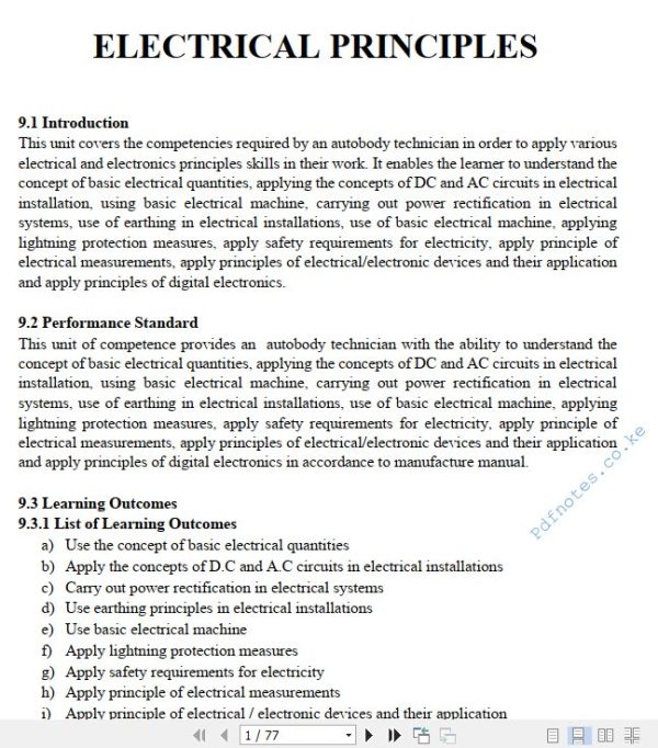 Electrical and Electronics Principles Pdf notes TVET CDACC Level 6 (Autobody)