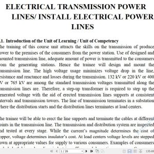 Electrical Transmission Power Lines/ Install Electrical Power Lines Pdf notes TVET CDACC Level 6 CBET