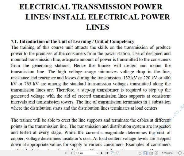 Electrical Transmission Power Lines/ Install Electrical Power Lines Pdf notes TVET CDACC Level 6 CBET