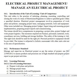 Electrical Project Management/Manage an Electrical Project Pdf notes TVET CDACC Level 6 CBET