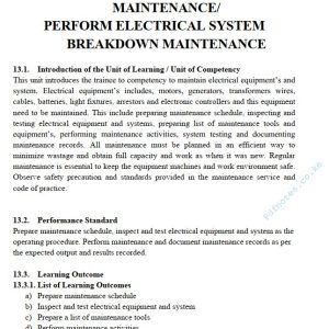 Electrical Equipment’s and System Maintenance/Perform Electrical System Breakdown Maintenance Pdf notes TVET CDACC Level 6 CBET