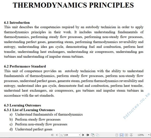 Thermodynamics notes Pdf notes TVET CDACC Level 6 (Autobody)