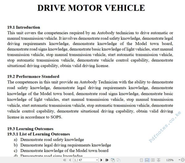 Motor Vehicle Driving Pdf notes TVET CDACC Level 6