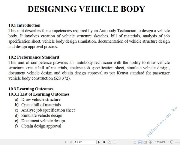 Designing Vehicle Body Pdf notes TVET CDACC Level 6