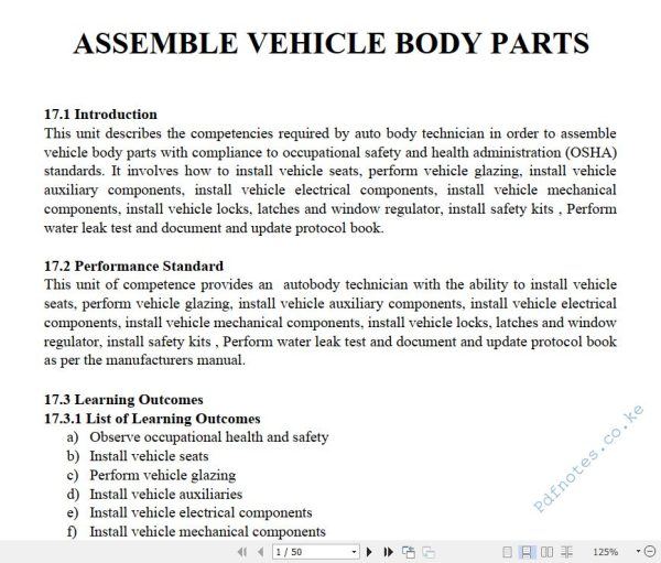 Motor Vehicle Assembling Pdf notes TVET CDACC Level 6