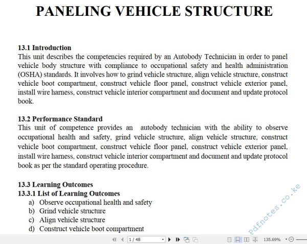 Panelling Vehicle Structure Pdf notes TVET CDACC Level 6