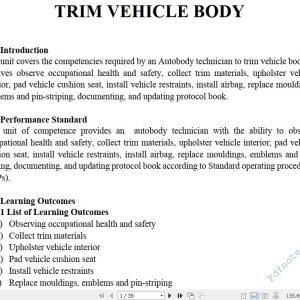 Trimming Vehicle Body Pdf notes TVET CDACC Level 6