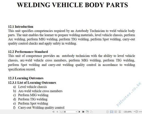 Welding Vehicle Body Parts Pdf notes TVET CDACC Level 6