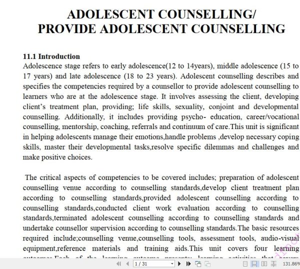 Adolescent counselling