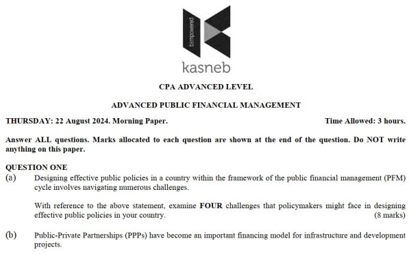 August 2024 Advanced Public Financial Management Past papers with answers