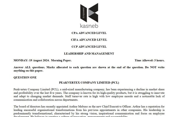 August 2024 Leadership and Management Past papers with answers