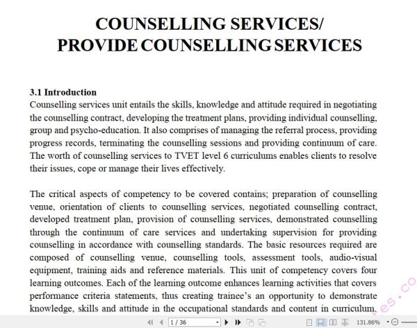 Counselling services notes